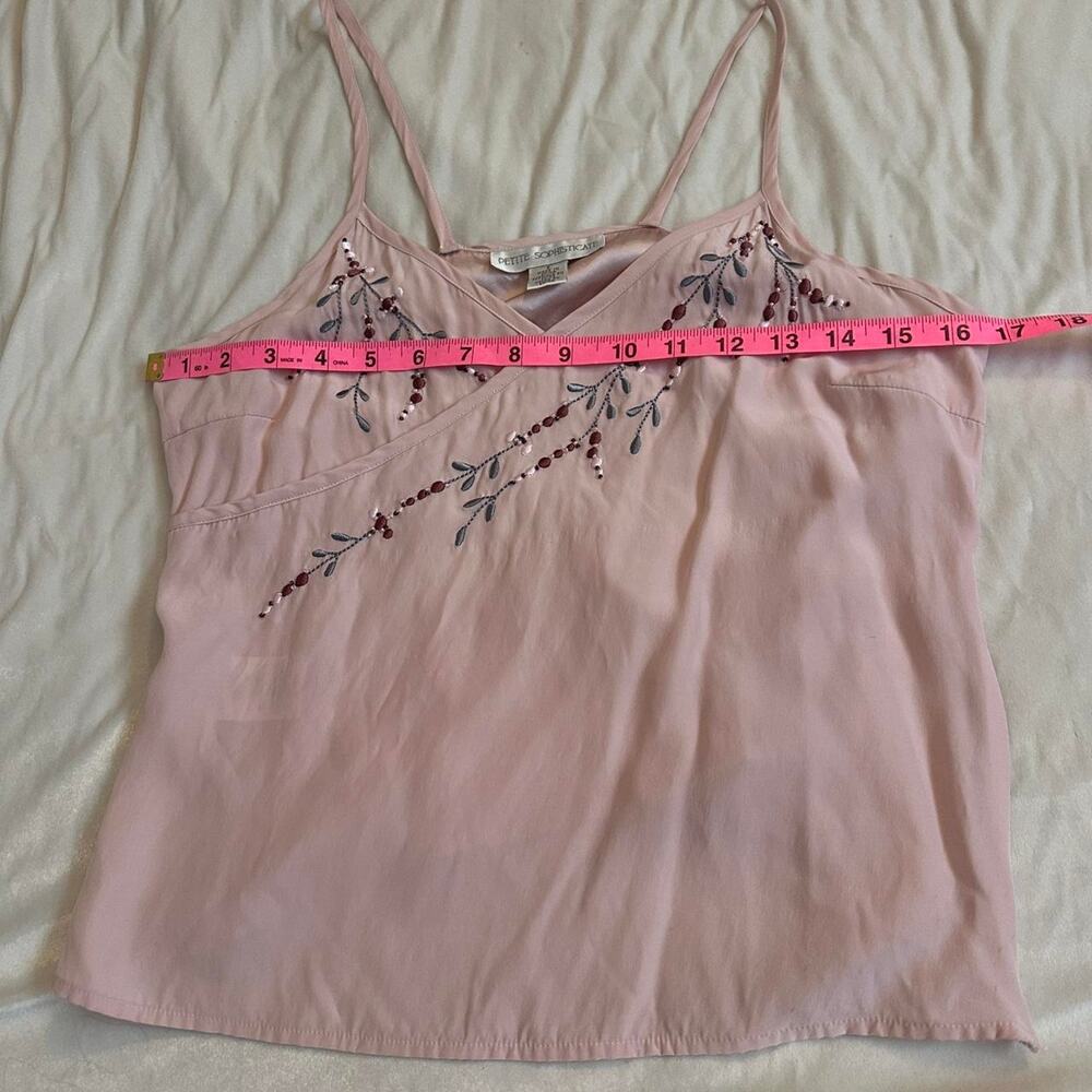Vintage 90s Silk Pink embroidered beaded Cami Top - Picture 7 of 8